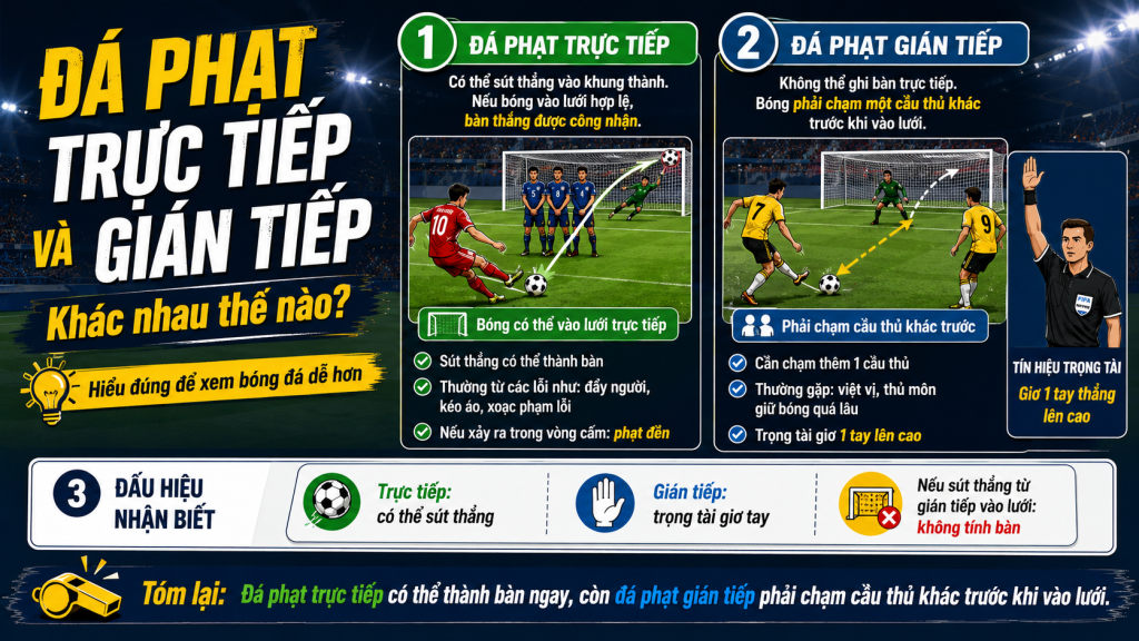 Đá phạt trực tiếp và gián tiếp khác nhau thế nào?