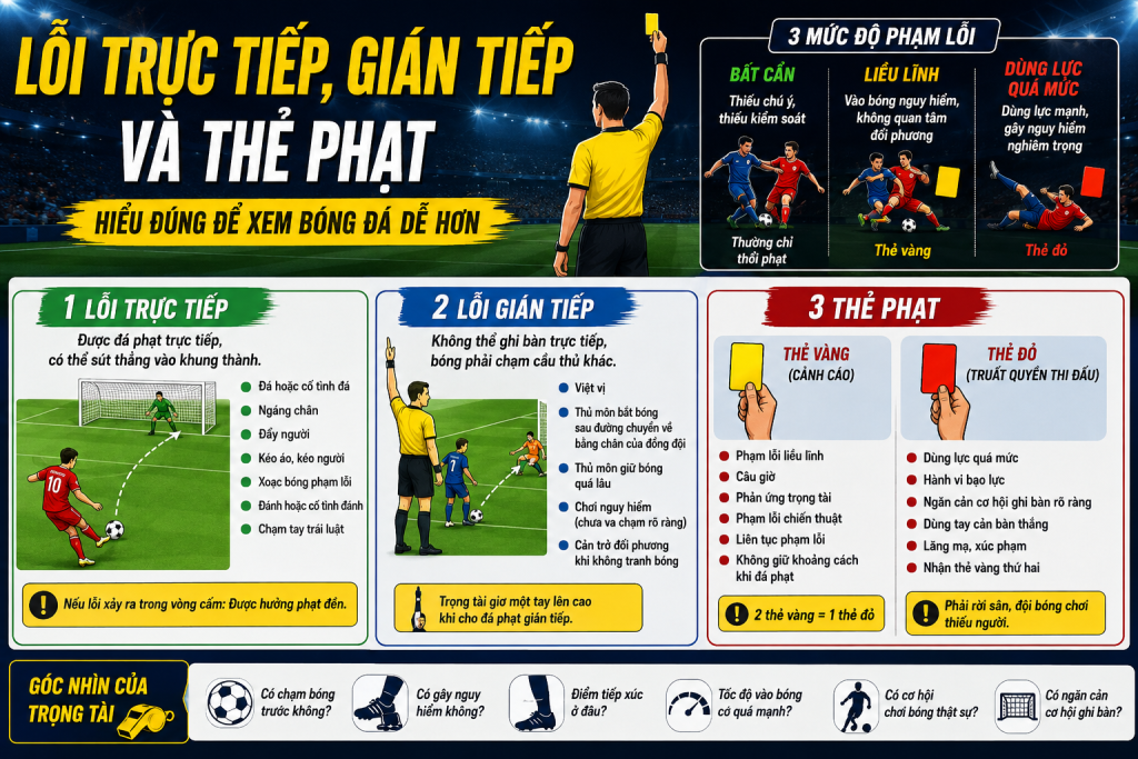 Lỗi trực tiếp, gián tiếp và thẻ phạt trong bóng đá