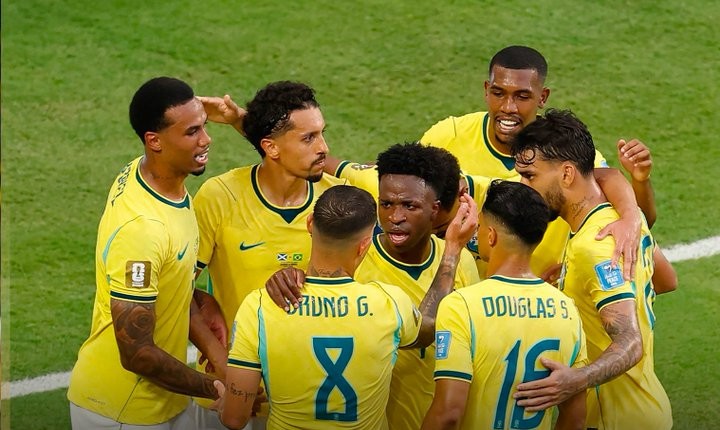 Cầu thủ Brazil ăn mừng trong trận thắng Scotland 3-0 ở bảng C World Cup 2026