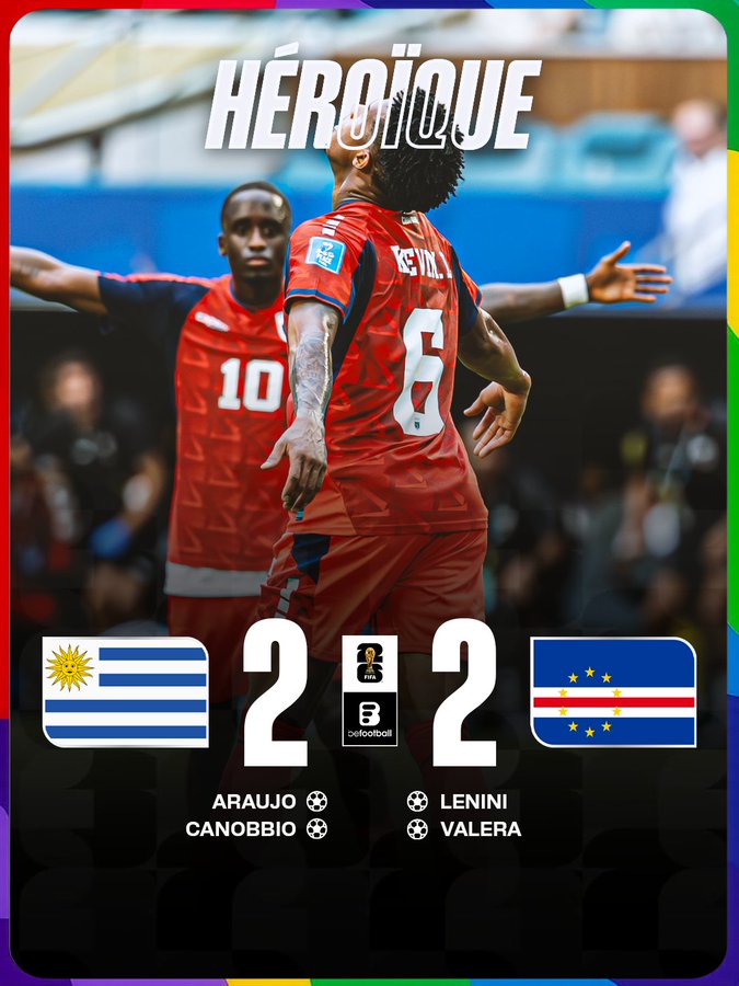 Các cầu thủ Cape Verde ăn mừng sau trận hòa Uruguay tại World Cup 2026