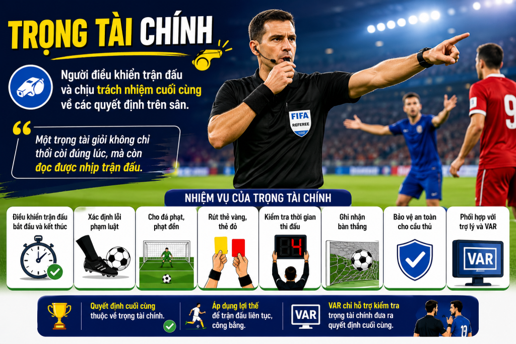 Trọng tài chính là ai? Vai trò trong một trận bóng đá