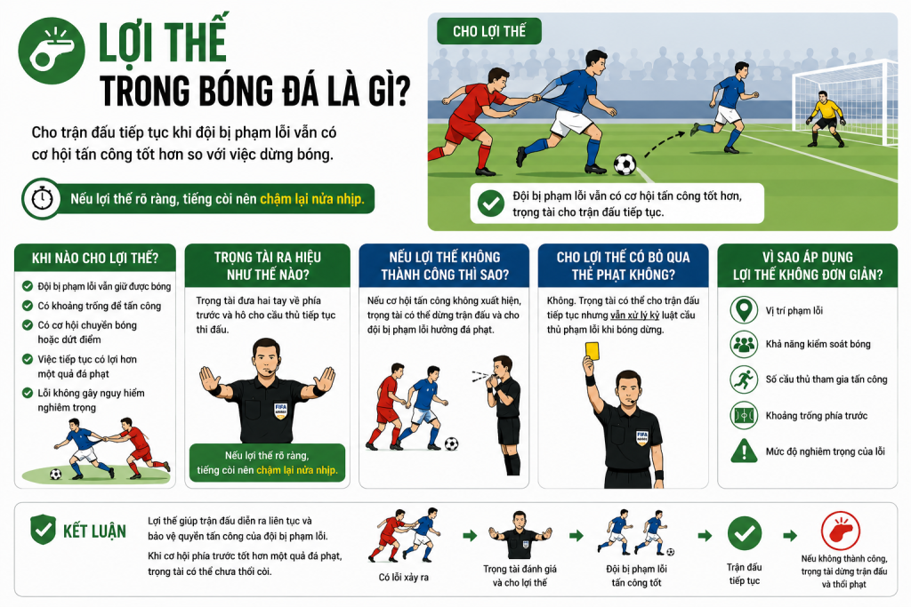 Lợi thế trong bóng đá là gì? Khi nào trọng tài không thổi còi?