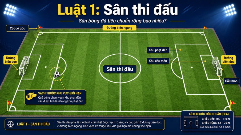 Sân bóng đá tiêu chuẩn rộng bao nhiêu? Hiểu đúng Luật 1 về sân thi đấu