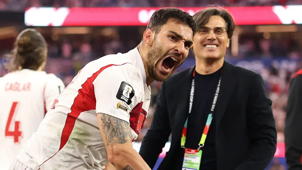 Cầu thủ Thổ Nhĩ Kỳ ăn mừng trong trận thắng Mỹ 3-2 tại World Cup 2026
