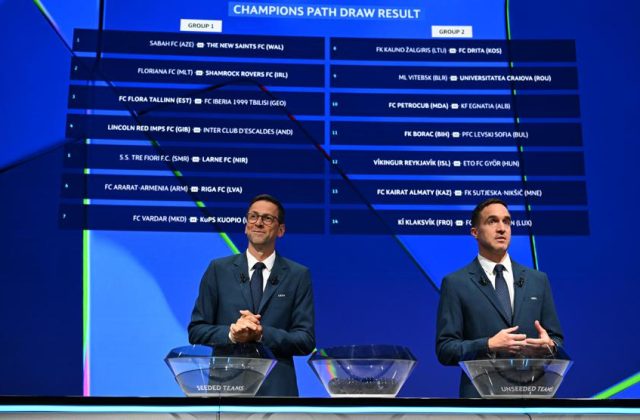 Màn hình bốc thăm vòng loại Champions League 2026 27 tại Nyon