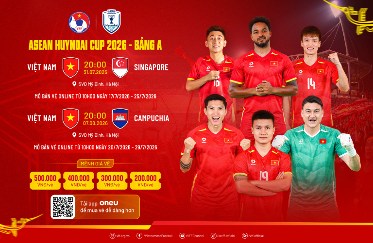 Poster VFF về vé sân nhà đội tuyển Việt Nam tại ASEAN Hyundai Cup 2026