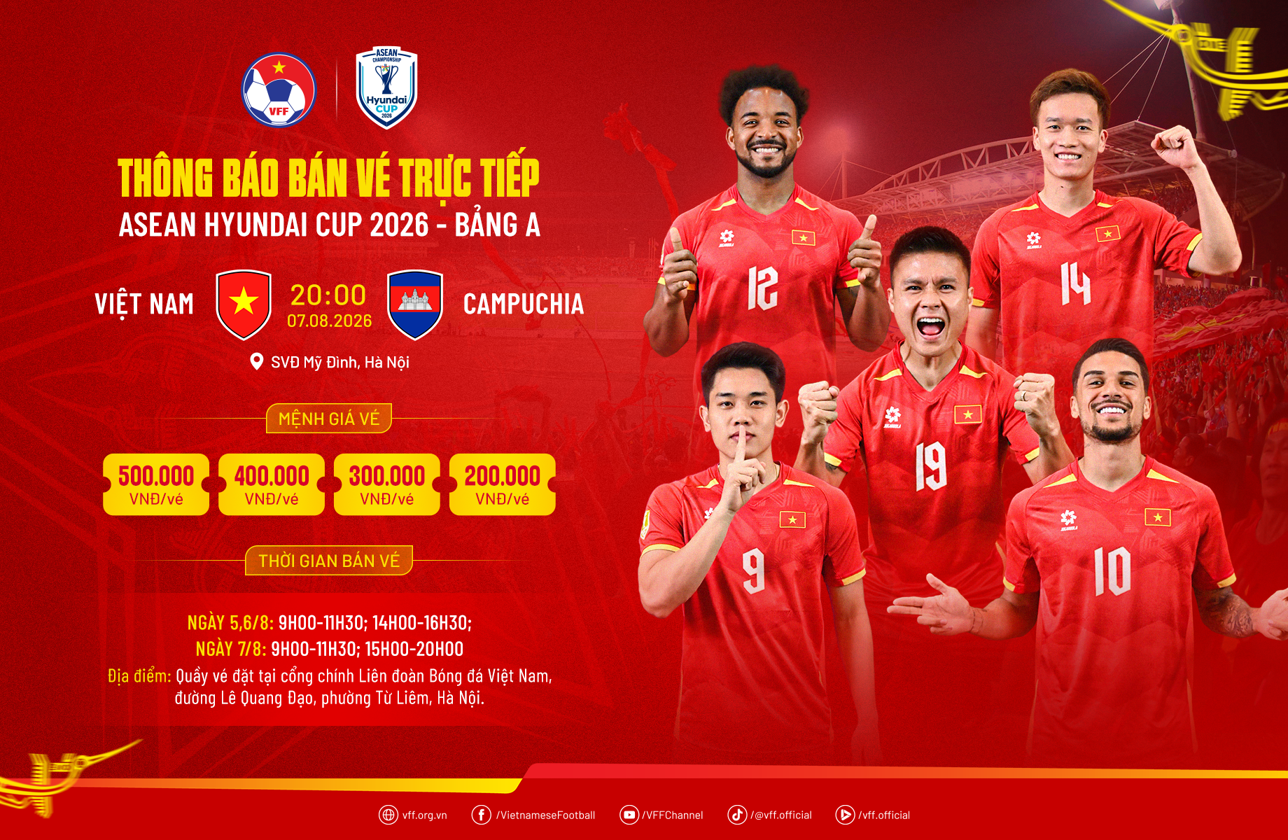 Poster bán vé trận Việt Nam gặp Campuchia ngày 7/8
